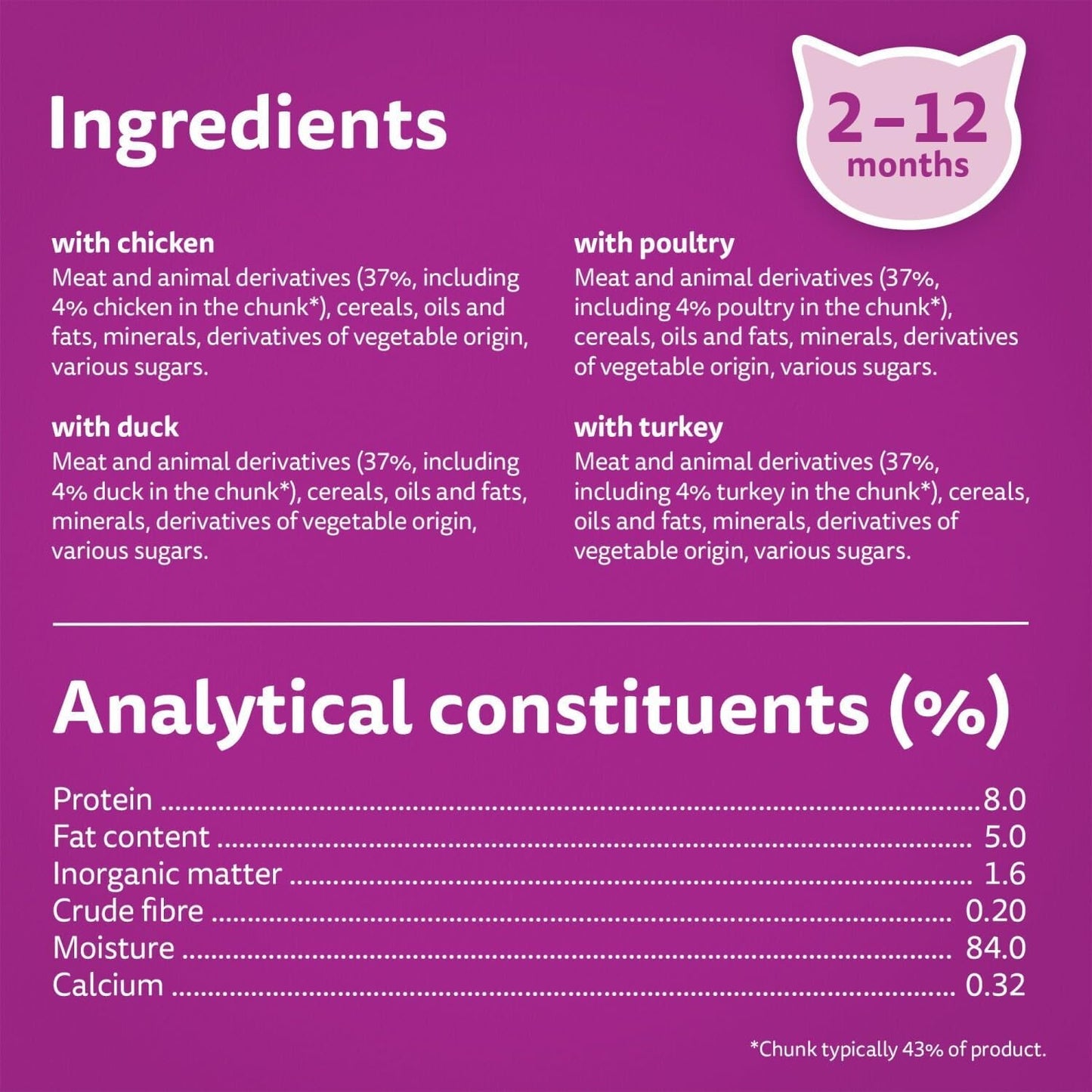 120 x 85g Whiskas Kitten Poultry Feasts Mixed Wet Cat Food Pouches in Jelly