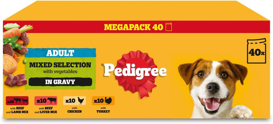 Pedigree Adult Dog Wet Food Pouch Mixed Selection in Gravy, 40x100g