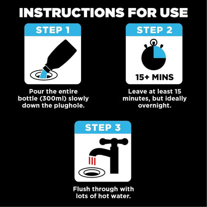 Buster Bathroom Drain Unblocker 300ml, Pack of 2 – Sink Unblocker Removes Hair & Sludge in Showers, Baths & Sinks. Fast-Acting Shower Drain Unblocker Clears Blockages & Slow-Draining Water