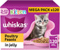 120 x 85g Whiskas Kitten Poultry Feasts Mixed Wet Cat Food Pouches in Jelly