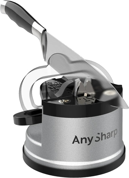 AnySharp Knife Sharpener, Hands-Free Safety, PowerGrip Suction, Safely Sharpens All Kitchen Knives, Ideal for Hardened Steel