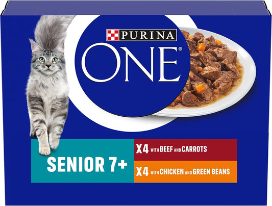 PURINA ONE Senior 7+ Mini Fillets Chicken and Beef Wet Cat Food 8x85g (Pack of 5)