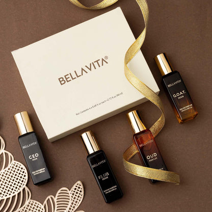 Bellavita Luxury Men's Gift Set - 4×20 ml | CEO Man, Klub, Oud & G.O.A.T. | Woody Citrus Spicy Aromatic Fragrance Set