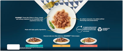 GOURMET Perle Chef's Collection Adult Wet Cat Food Mini Fillets in Gravy Variety Turkey, Tuna, Duck, Lamb 40 x 85g Pouches
