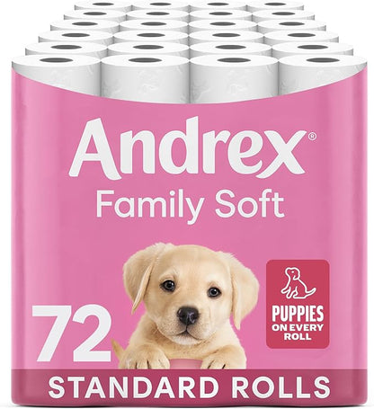 Andrex Family Soft Toilet Tissue 72 Rolls (Previously Andrex Gentle Clean) Gentle on your Family’s skin– Bulk Pack of 72 Toilet Rolls, FSC Certified