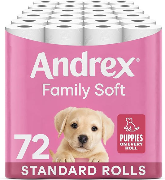 Andrex Family Soft Toilet Tissue 72 Rolls (Previously Andrex Gentle Clean) Gentle on your Family’s skin– Bulk Pack of 72 Toilet Rolls, FSC Certified
