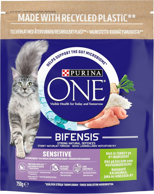 PURINA ONE Sensitive Turkey Dry Cat Food 750g (Pack of 4)