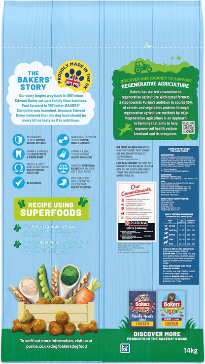 Bakers Adult Dry Dog Food Chicken and Veg 14 kg, Packaging May Vary