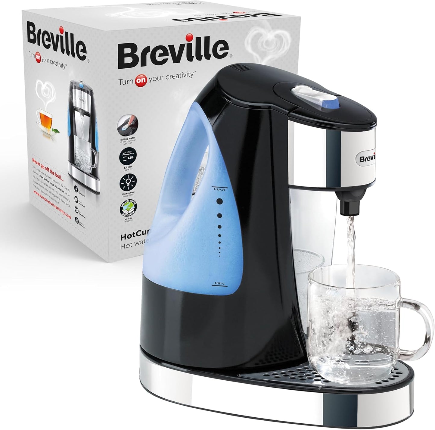 Breville HotCup Hot Water Dispenser | 3kW Fast Boil |1.5L | Energy-Efficient | Gloss Black