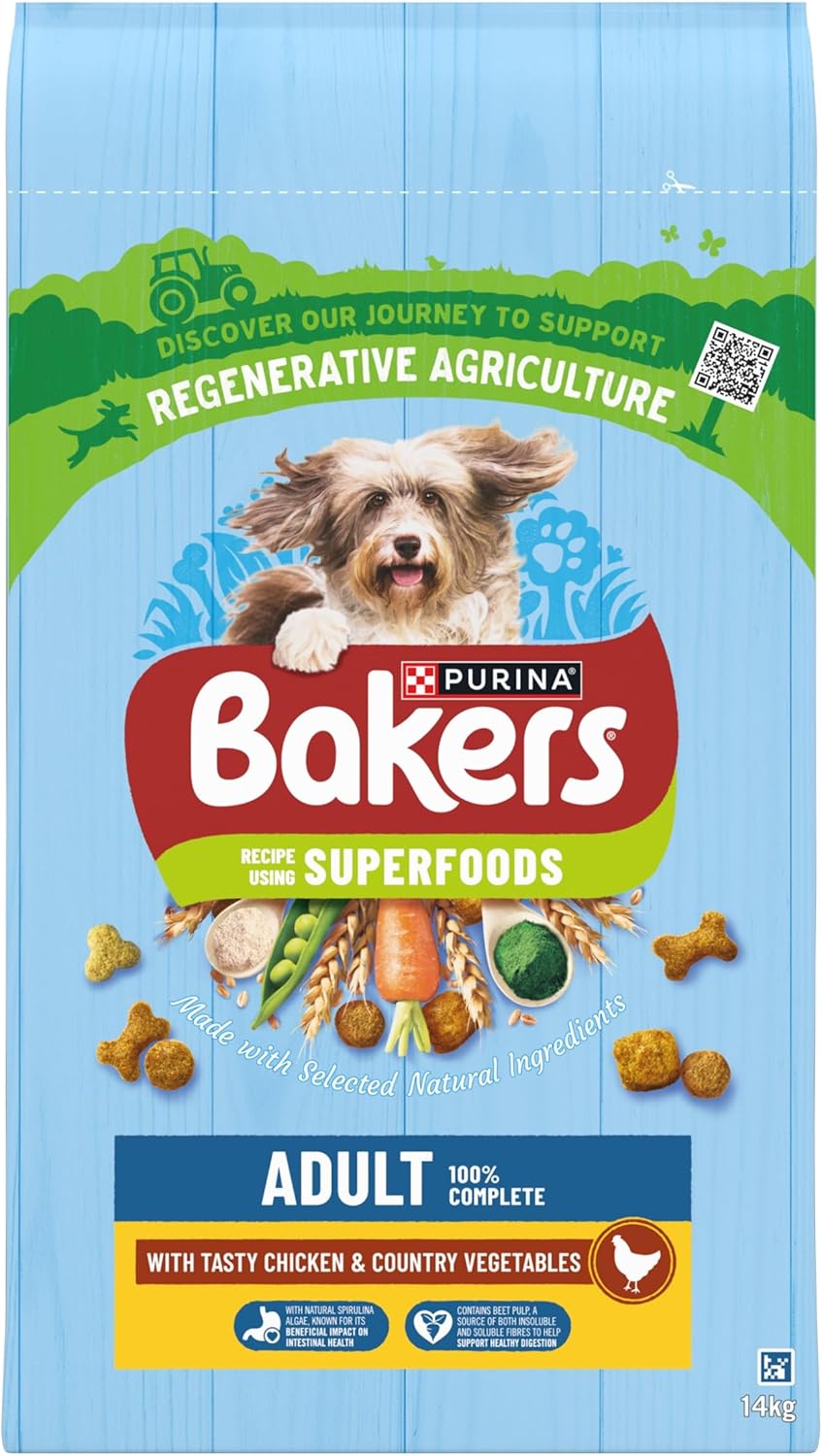 Bakers Adult Dry Dog Food Chicken and Veg 14 kg, Packaging May Vary