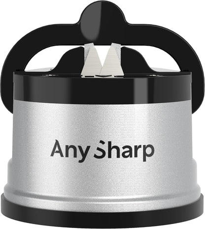 AnySharp Knife Sharpener, Hands-Free Safety, PowerGrip Suction, Safely Sharpens All Kitchen Knives, Ideal for Hardened Steel