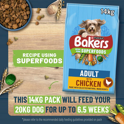 Bakers Adult Dry Dog Food Chicken and Veg 14 kg, Packaging May Vary