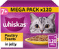 120 x 85g Whiskas 7+ Poultry Feasts Mixed Senior Wet Cat Food Pouches in Jelly